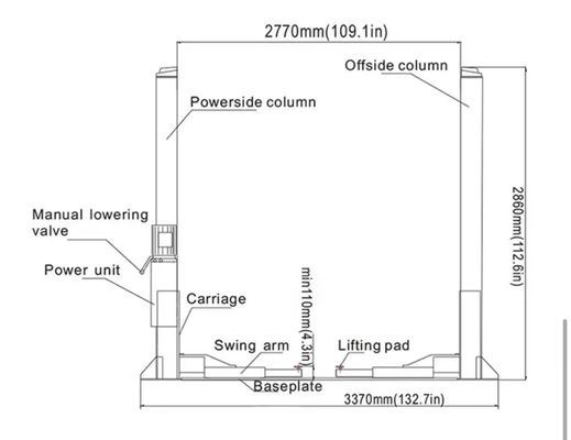 Floor Plate Two Post Car Lifts 4000kg 110mm To 1850mm Two Post Floor Plate Lift