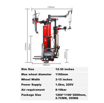 Full Auto Tire Changer 8 - 10 Bar Car Wheel Changer With Left Side Asist Arm